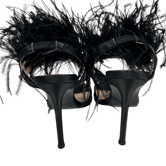 Browns strappy satin heels, 7M, ostrich feathers open toe rhinestones Party NEW - Picture 5 of 10